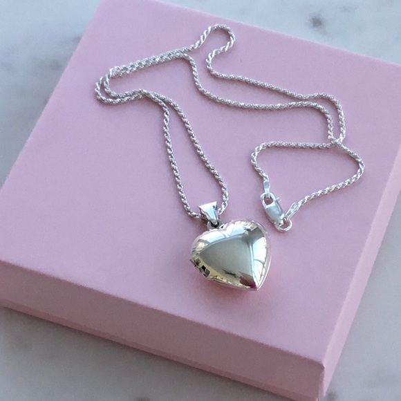 Sale $46 Firm! .925 Sterling Silver Puffed Heart Locket Necklace - Picture 7 of 16